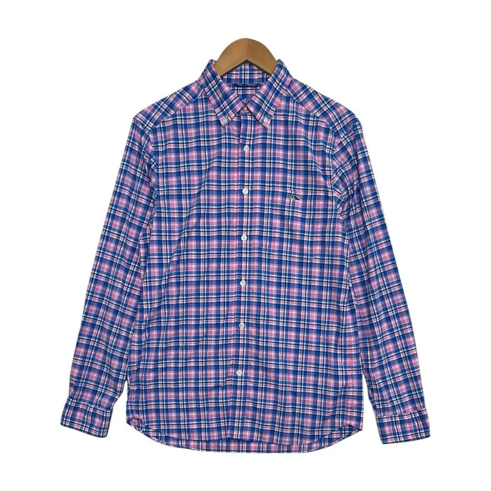 Vineyard Vines Shirt Mens Small Blue Pink On The Go Performance Plaid Preppy